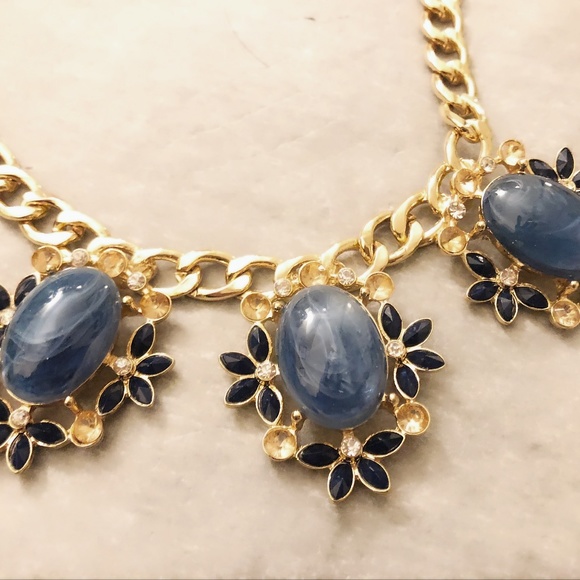 Lee by Lee Angel Frontial GOLD Blue Statement NEcklace  NWT 110 - Picture 3 of 6